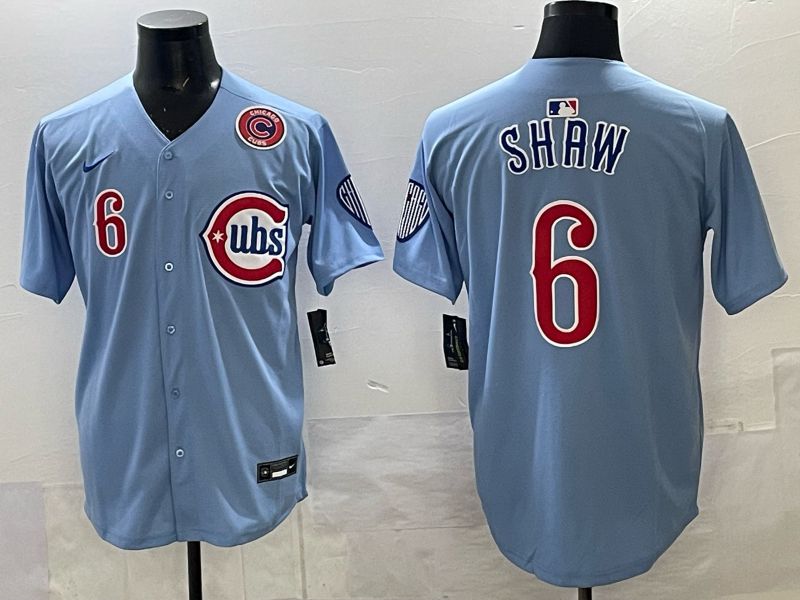 Men Chicago Cubs #6 Shaw Light blue Throwback Nike MLB 2025 jersey 03